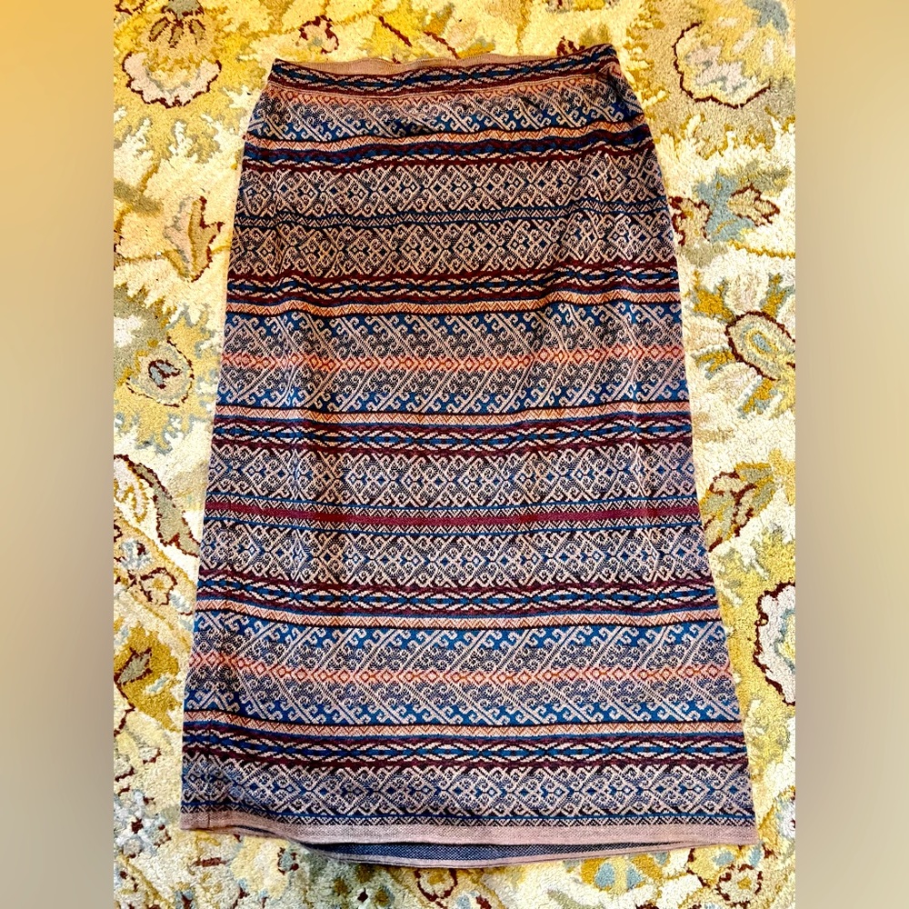 Peruvian Collection Pattern Knit MIDI Skirt Pima Cotton Women’s S Pre Owned